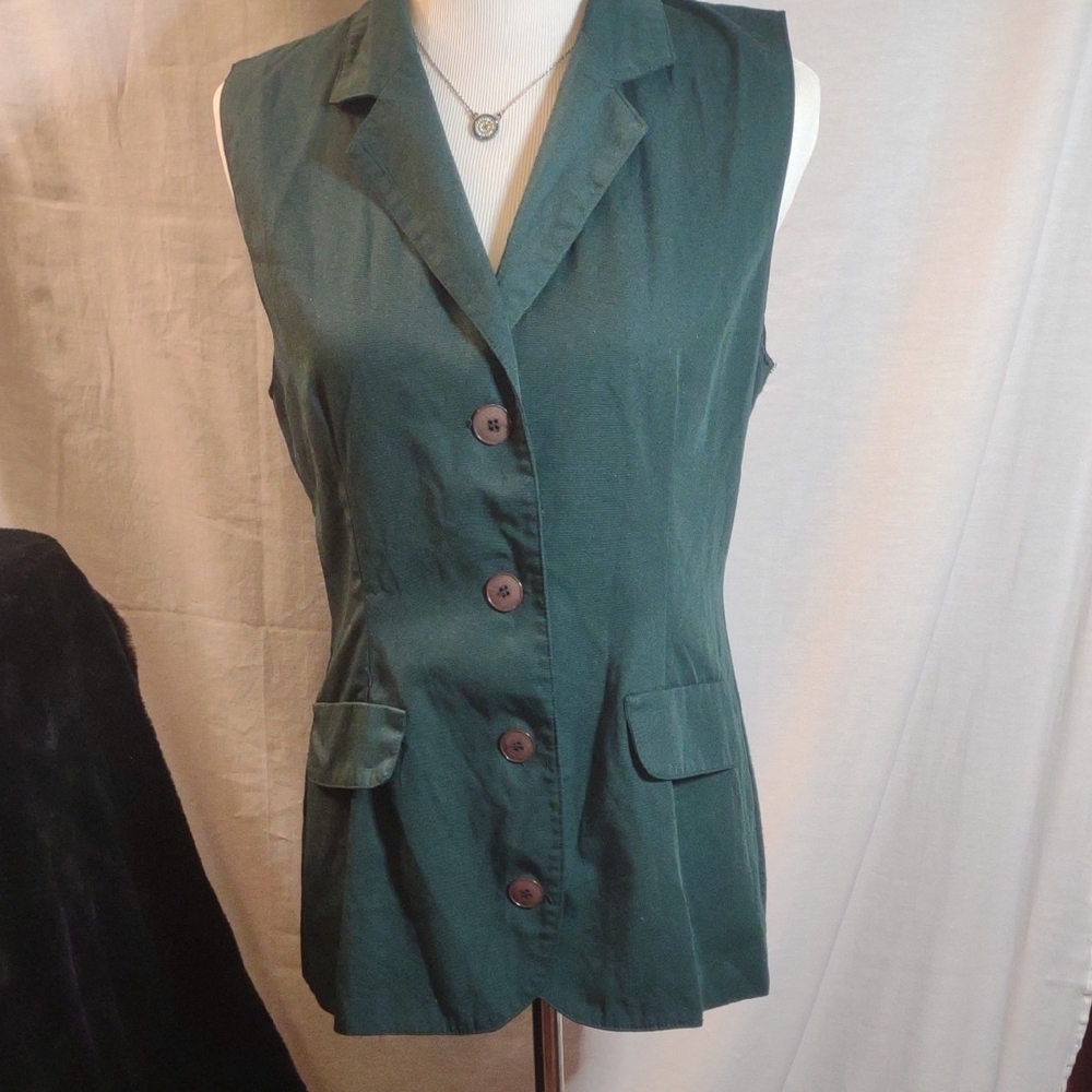 Vintage Chic Hunter Green Button-Up Vest - Size Medium